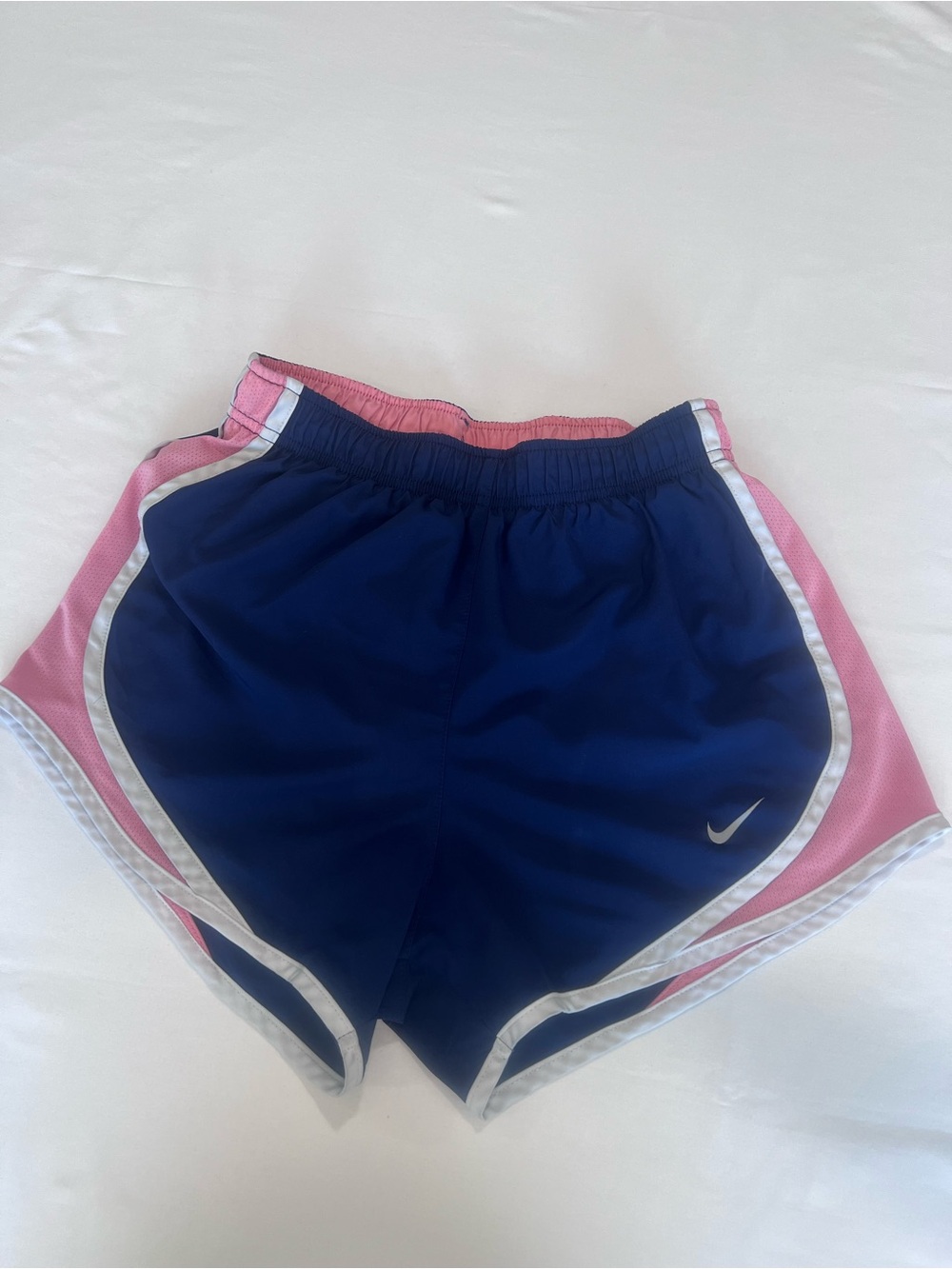 Nike Navy and Pink Women's Athletic Shorts with White Trim